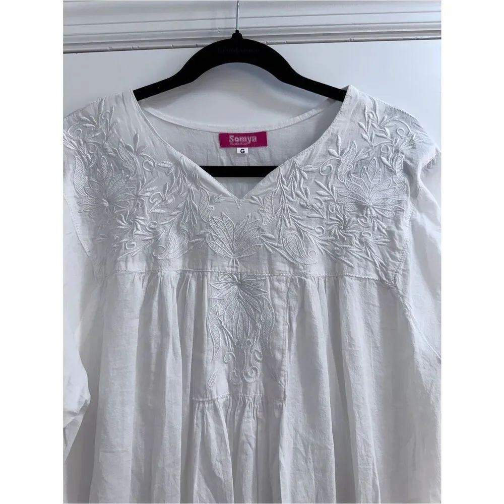 Somya White Embroidered Cotton Peasant Top - Picture 4 of 6